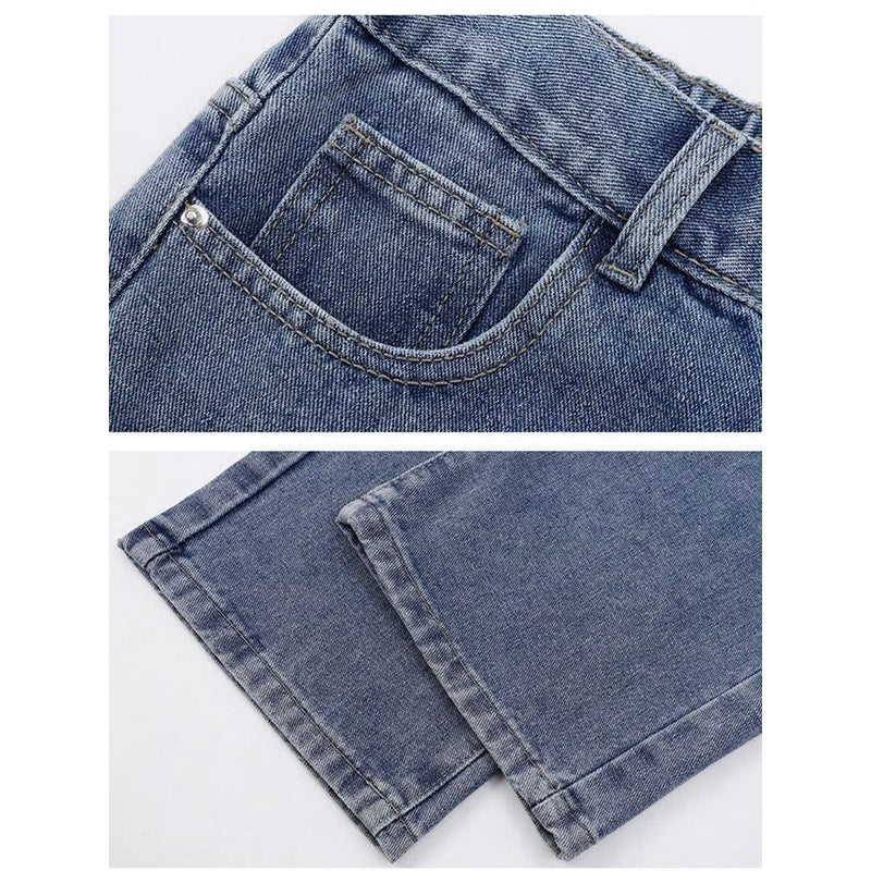 Men Casual Straight Denim Jeans Classic Wide Leg Pants