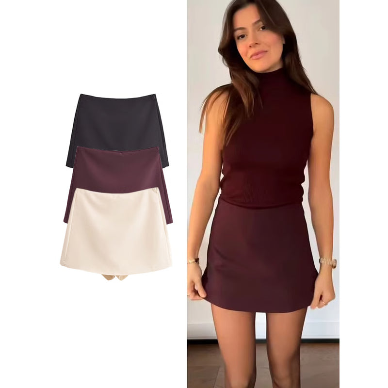 High Waist Skort with Built-In Shorts and Side Zipper for Effortless Everyday Confidence