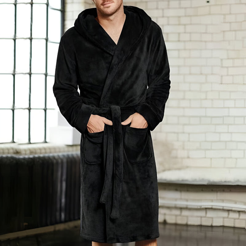 Men's Hooded Bathrobe, Soft Fluffy Robe, Long Quick Dry Sleepwear, Home Gown