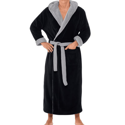 Men's Hooded Bathrobe, Soft Fluffy Robe, Long Quick Dry Sleepwear, Home Gown