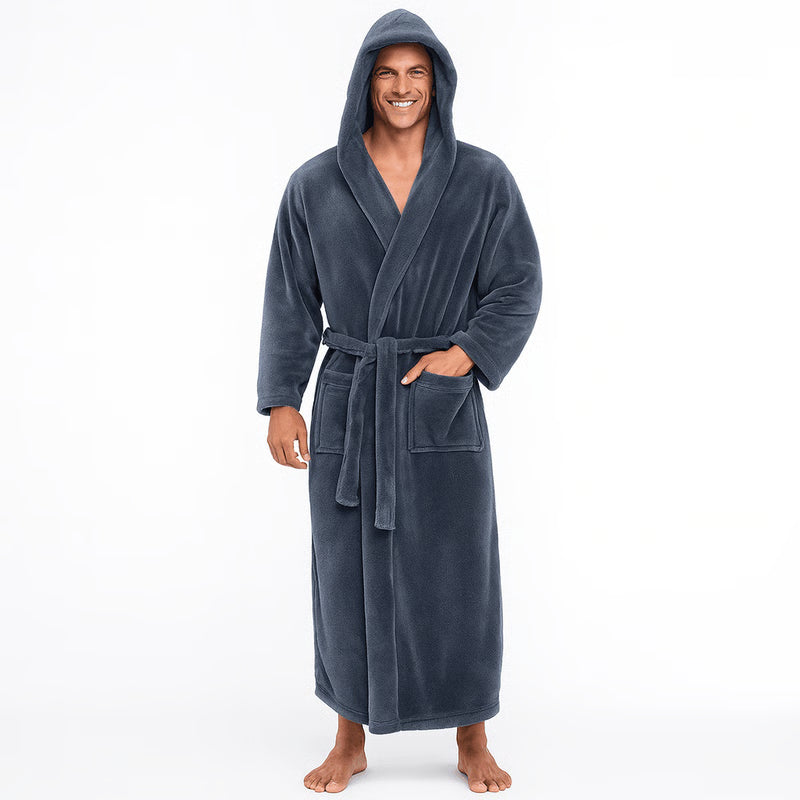 Men's Hooded Bathrobe, Soft Fluffy Robe, Long Quick Dry Sleepwear, Home Gown