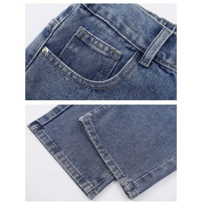 Men Casual Straight Denim Jeans Classic Wide Leg Pants