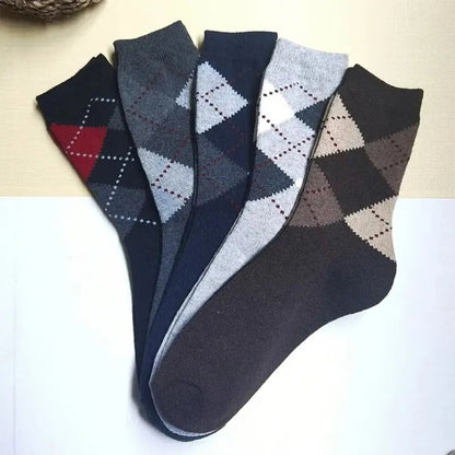 Warm Winter Men Wool Socks, Splicing Diamond Patterns, Thick Mid Length Cold Resistant Boots Socks, Soft & Durable