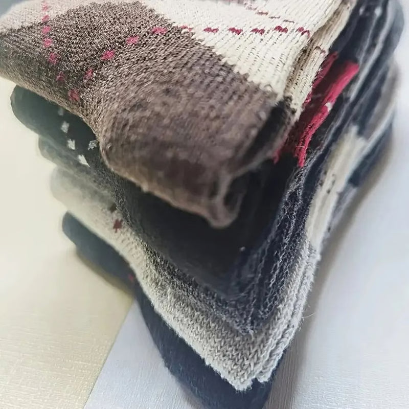 Warm Winter Men Wool Socks, Splicing Diamond Patterns, Thick Mid Length Cold Resistant Boots Socks, Soft & Durable