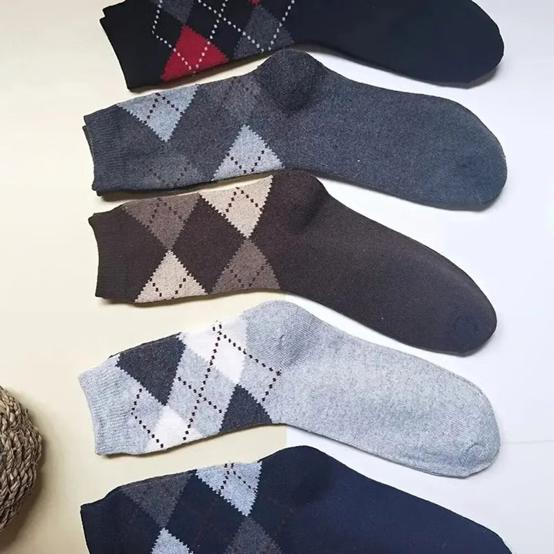 Warm Winter Men Wool Socks, Splicing Diamond Patterns, Thick Mid Length Cold Resistant Boots Socks, Soft & Durable