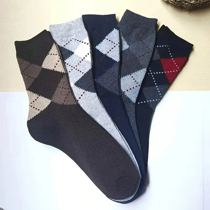 Warm Winter Men Wool Socks, Splicing Diamond Patterns, Thick Mid Length Cold Resistant Boots Socks, Soft & Durable